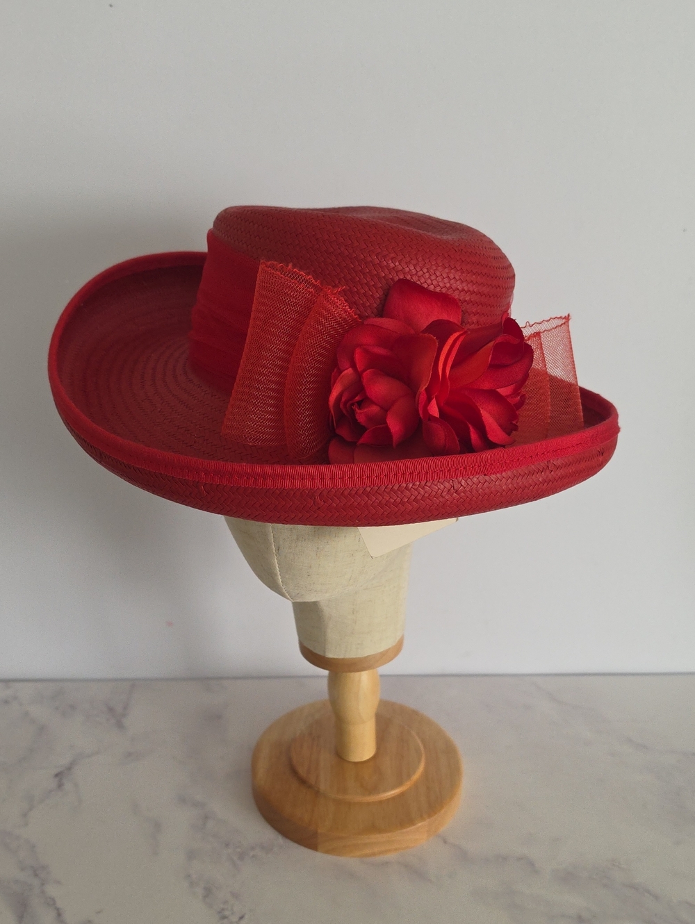 Kathy Jeanne Elegant Red Floral Women's Dress Hat Made In USA